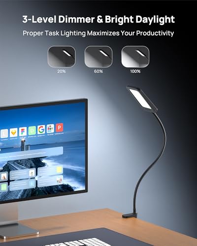 LED Desk Lamp with Clamp, 3-Level Dimmable, Flexible Gooseneck Q774