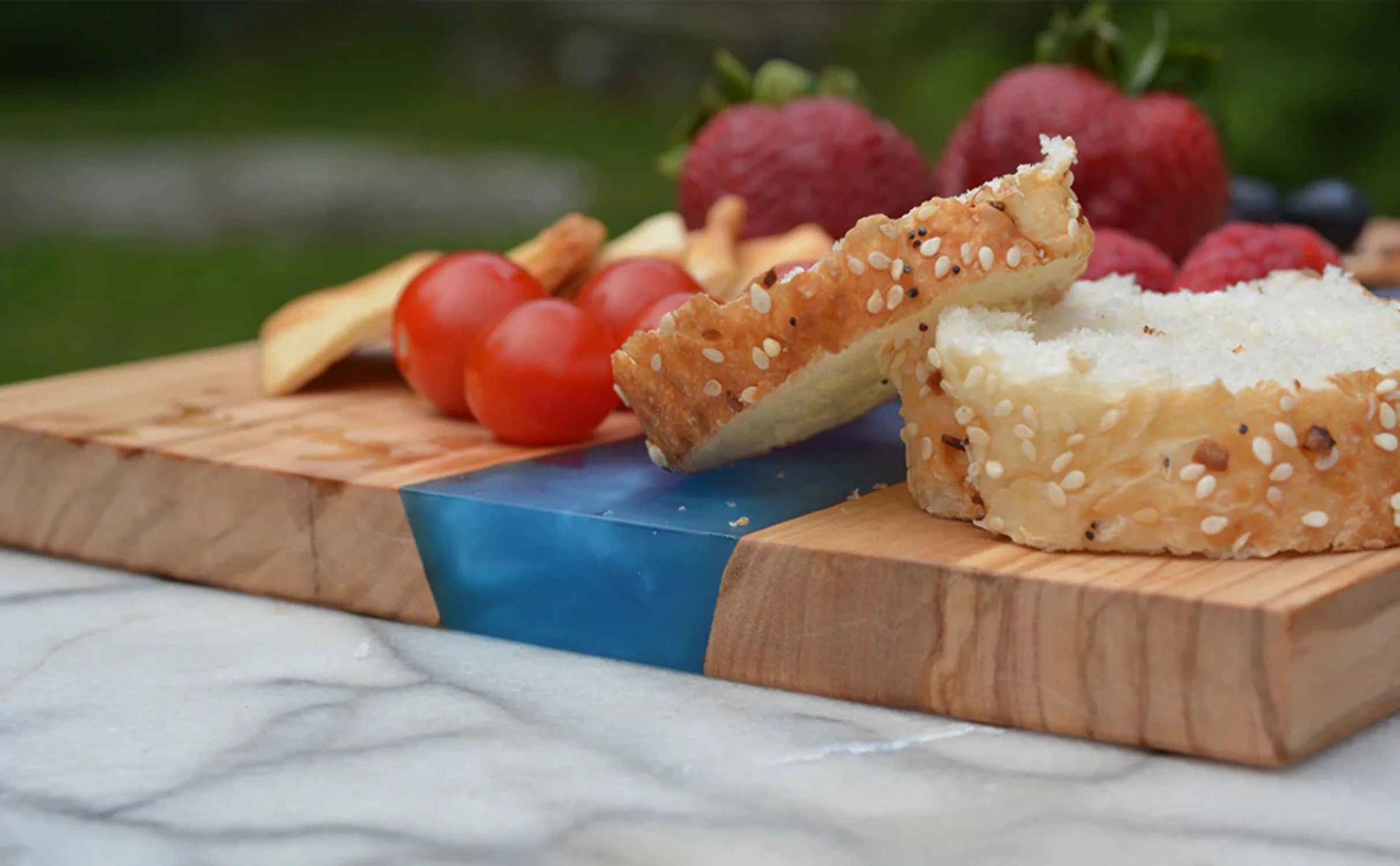Olive Wood Cheese Board with Resin River V9501