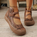 Women Retro Leather Cutout Mary Jane Shoes - Comfortable Breathable Wedge Sandals