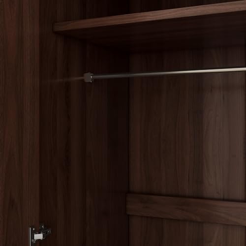 Brown Wooden Armoire Closet with 3-Shelves and Hanging Rail E95471