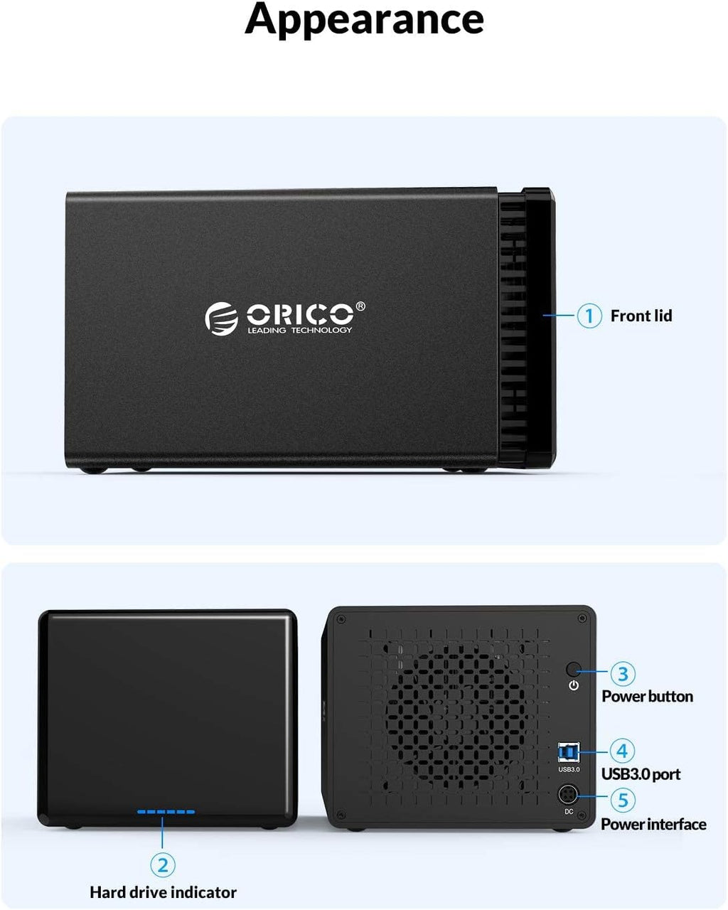 5 Bay Hard Drive Enclosure Magnetic Aluminum USB 3.0 to SATA for 3.5 inch HDD Tool Free Storage Case P802