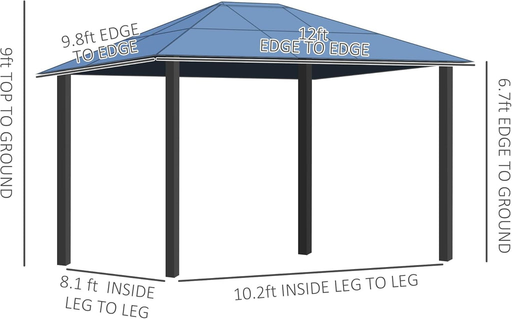 Off-White 10' x 12' Hardtop Gazebo with Polycarbonate Roof Aluminum Frame D3799