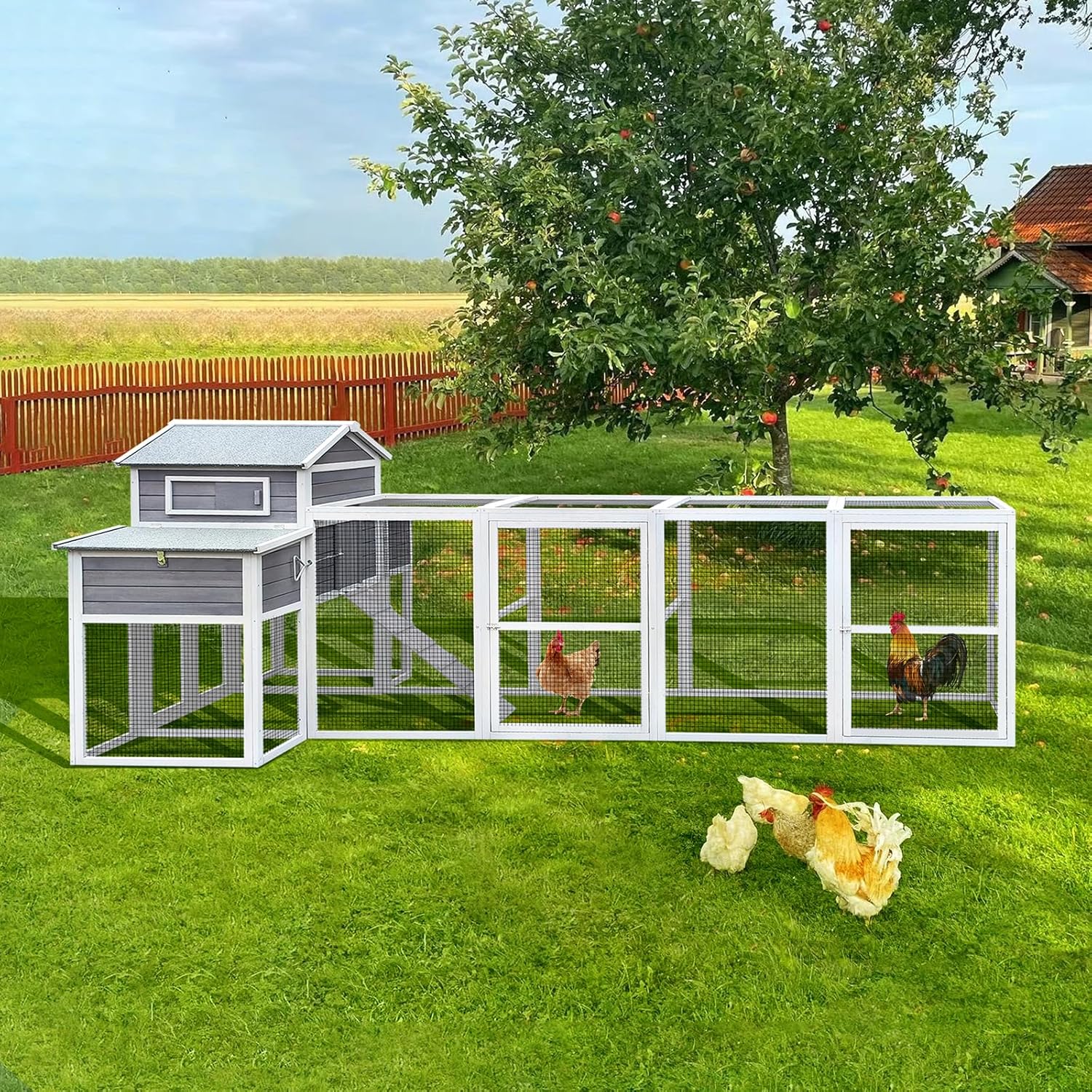 Extra Large Black Wooden Chicken Coop with Two Nesting Boxes and 5 Perches B32568