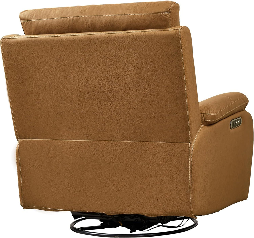 38" Dual Motor Rocking and Swivel Single Sofa Recliner Chair, Power Headrest, Yellow Brown R819636