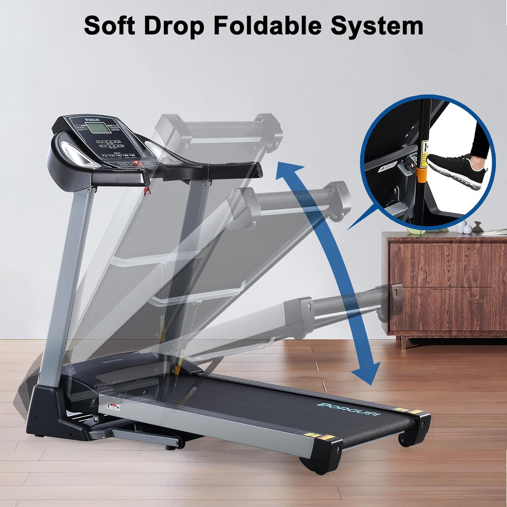Folding Electric Treadmill with 15% Auto Incline, 350 LBS Capacity, 3.5 HP, 20" Wide Tread Belt, Max 10MPH Speed L6006