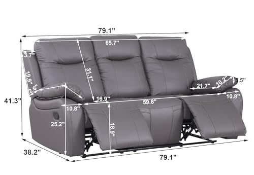 Black Oversized Manual Leather Recliner Sofa Couch with Cup Holders B828