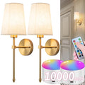 Battery Operated Wall Sconce Set Of Two with Remote Control Dimmable Fabric Linen Shade Y394567