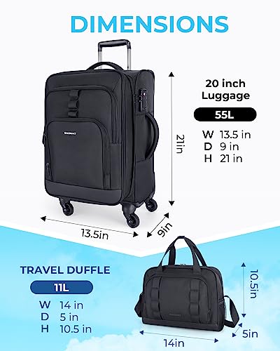 Black Expandable 20 inch Carry on Luggage with Spinner Wheels Z780491