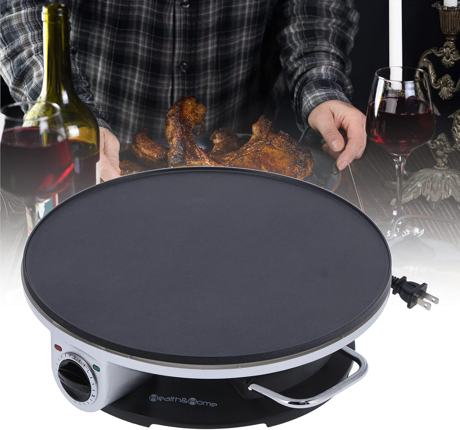 13in Non Stick Electric Crepe Maker with Temperature Control Knob Q528457