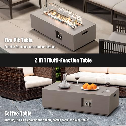 Propane Fire Pit Table Set with Tank Holder, 50,000 BTU Outdoor Firepit Table, Wind Guard & Glass Stones, Rectangular Fire Table X946485