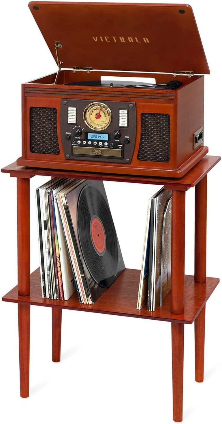 Mahogany Bluetooth Record Player with Turntable and Stereo Speakers N23015