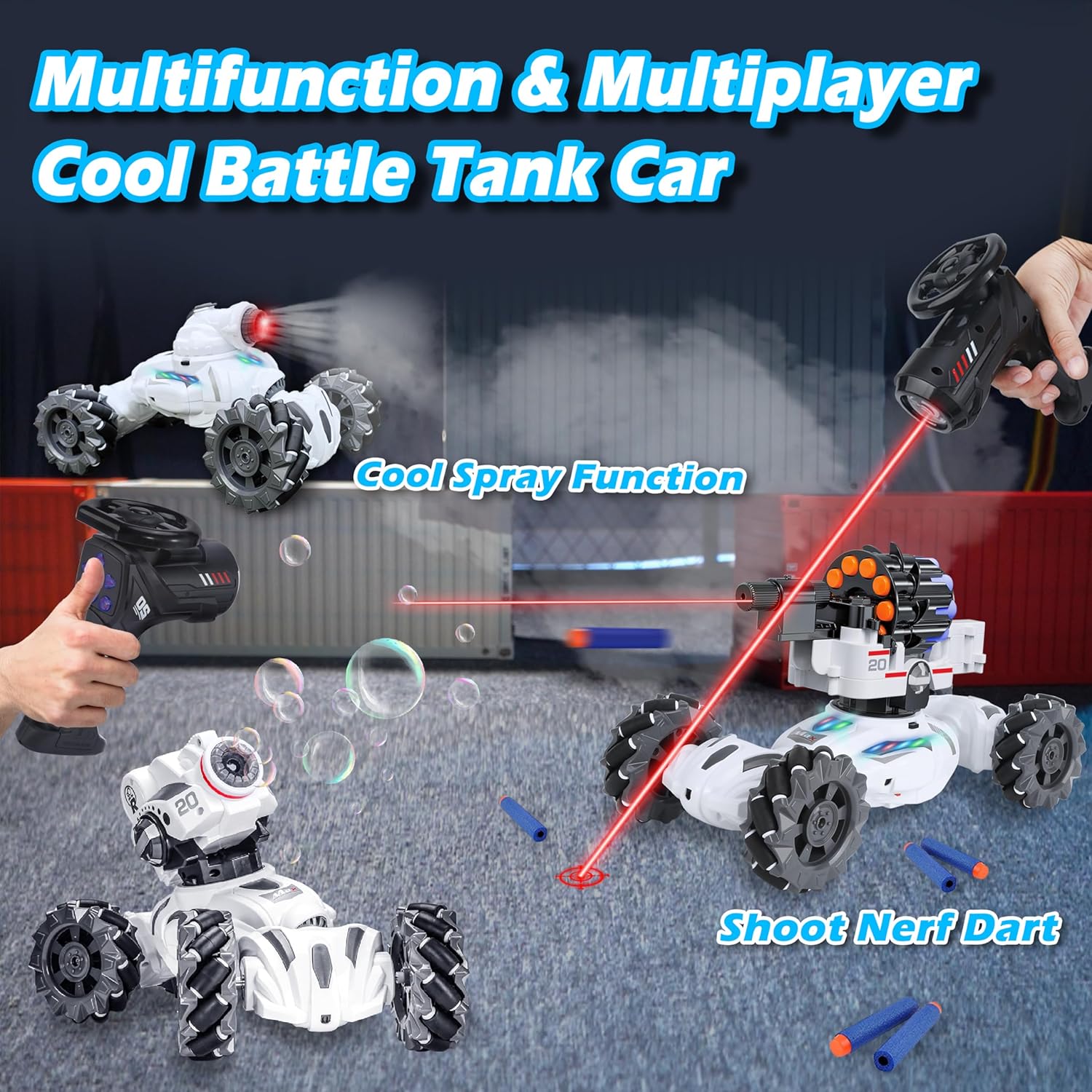 4 Head RC Tank Car Shoots Nerf Bullets Bubble Spray U15068