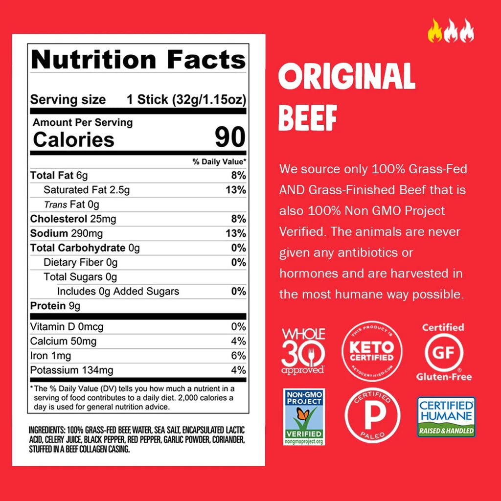 Original Beef Grass Fed Beef Jerky Sticks 10ct 1.15oz K134
