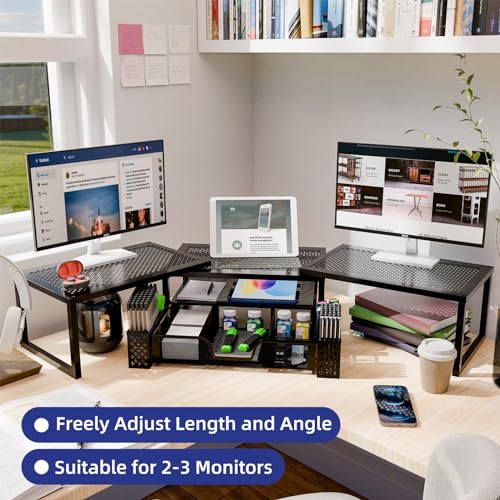 Black Dual Metal Monitor Stand with Drawer and Pen Holder E368322