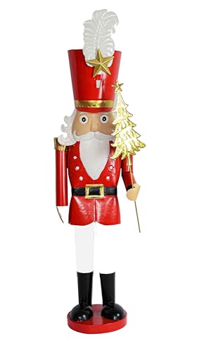 Red Christmas Metal Nutcracker Soldier Ornament on Stand W283538