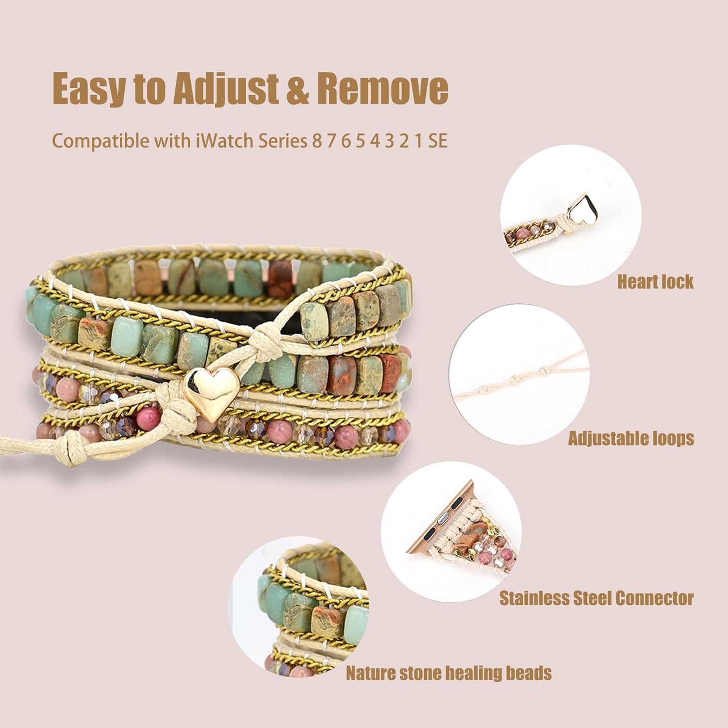 Beaded Watch Band for Apple Watch 42/44/45mm K39084