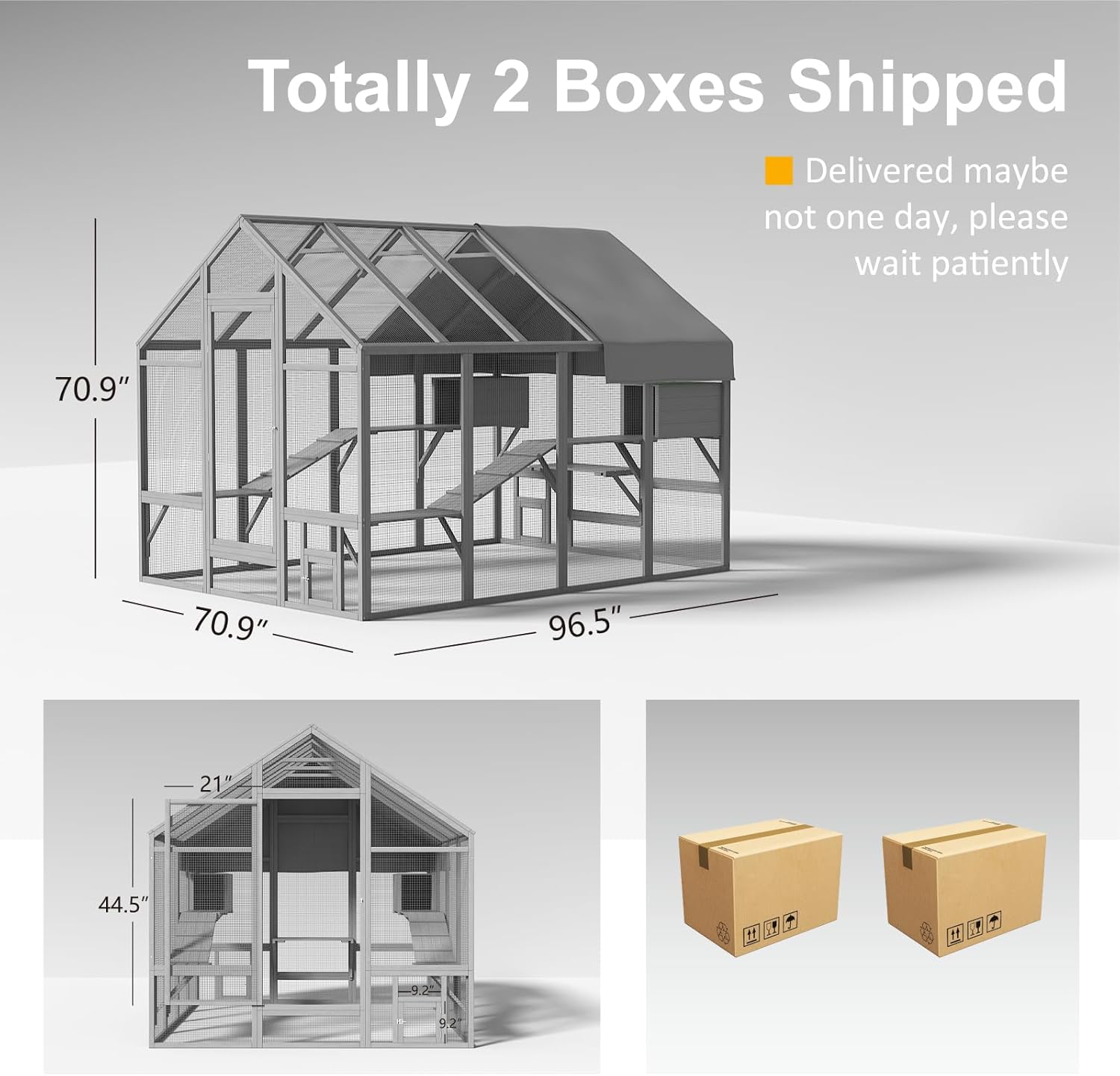 Large Catio Outdoor Cat Enclosure with 7 Platforms, 2 Resting Box and 2 Bridges, 71 x 71 x 97 inch E54075