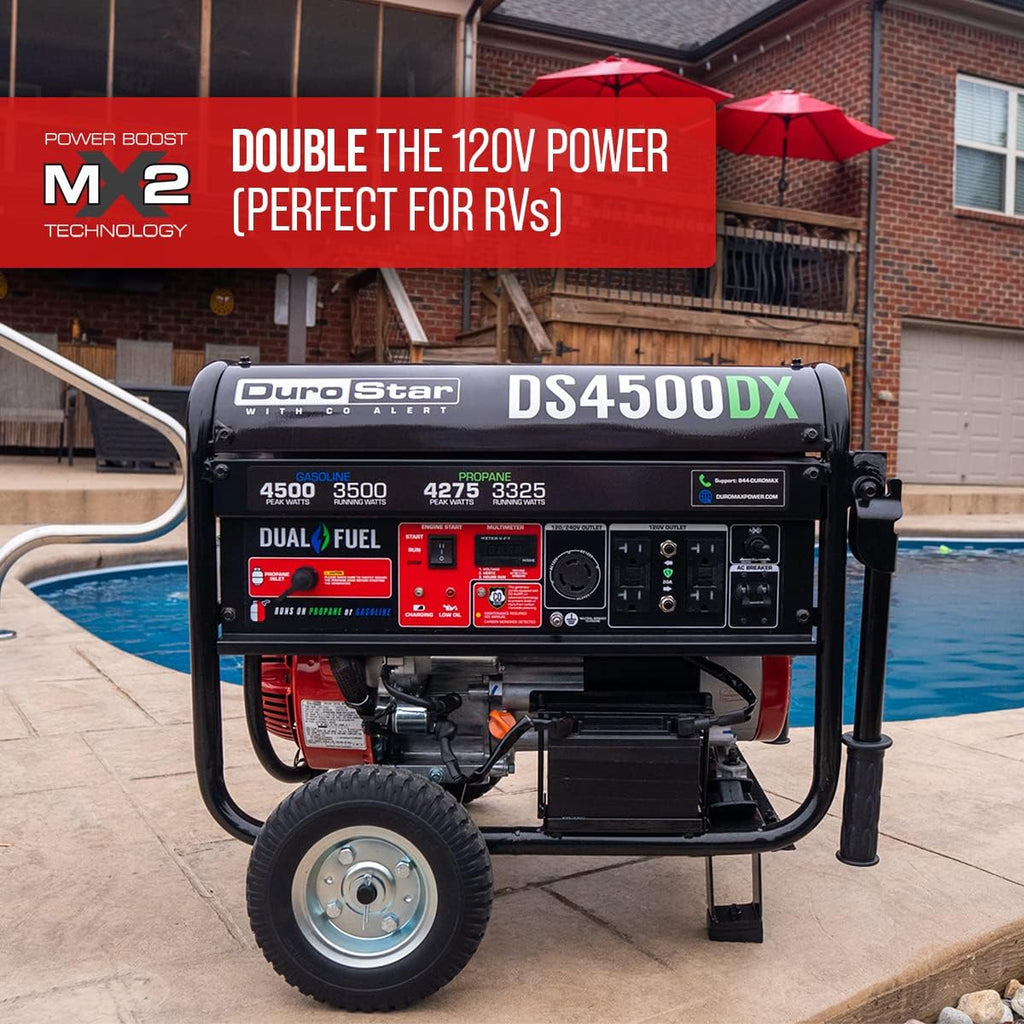 Dual Fuel Portable Generator 4850 Watt Gas or Propane Electric Start Red Black O51681