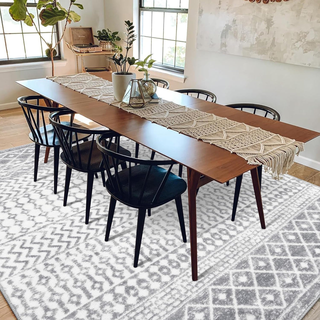 Moroccan Area Rug 8x10, Soft Non-Slip Low-Pile Washable Distressed Rug X8756