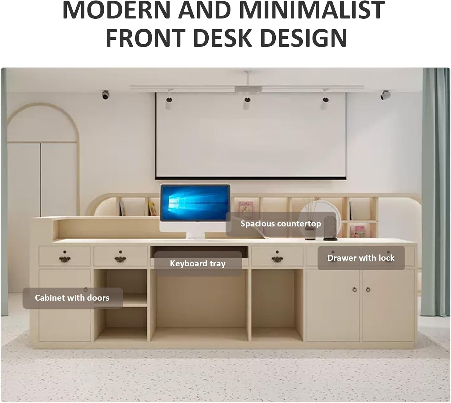 Reception Desk with Lockers and Storage Shelves Y130212