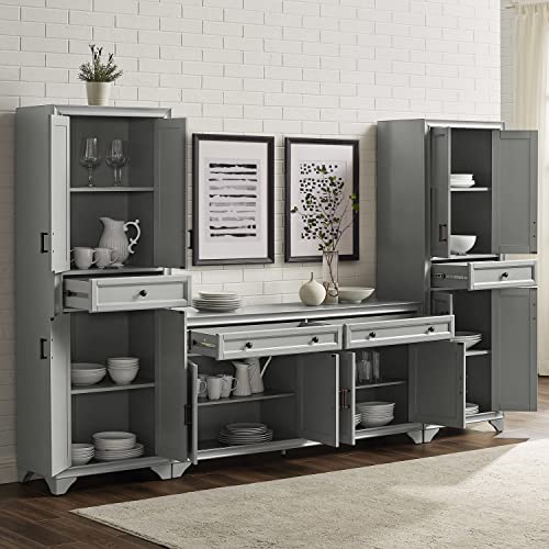 3-Piece Distressed Gray Sideboard Buffet Cabinet and Kitchen Storage Pantry Set Q34447