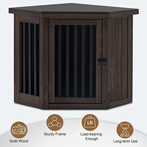 White and Brown Wooden Corner Dog Crate with Door T70064