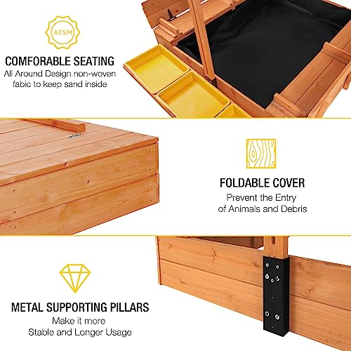 Kids Sand Boxes with Canopy Foldable Bench Seats Wooden Playset H6302
