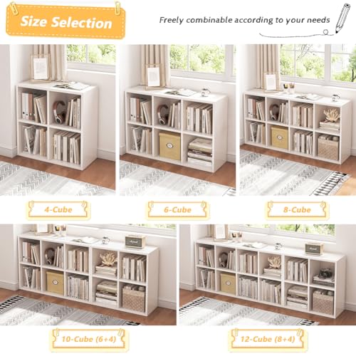 Oak 6 Cube Organizer Bookcase with Fabric Storage Bins X536