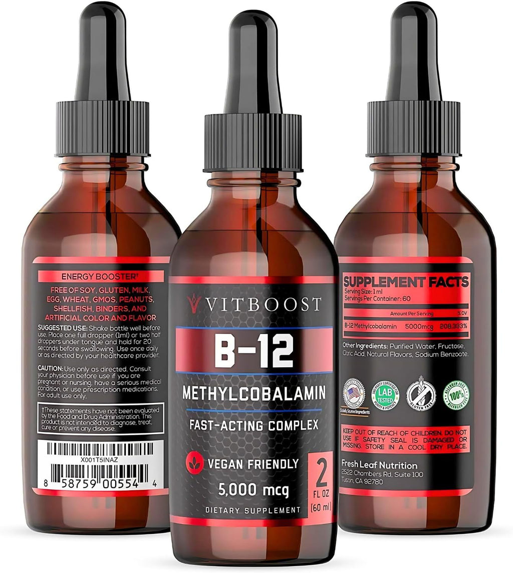 60 x 5000 mcg Raspberry Flavored Vitamin B12 Liquid Methylcobalamin Supplement O751