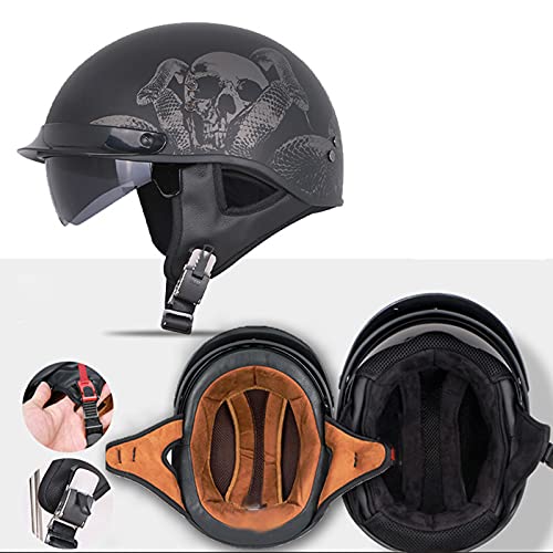 Motorcycle Half Helmet with Sun Visor Quick Release Buckle DOT Approved J415948