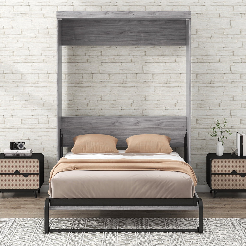 Gray Pine Wood Full Size Murphy Bed Z216575