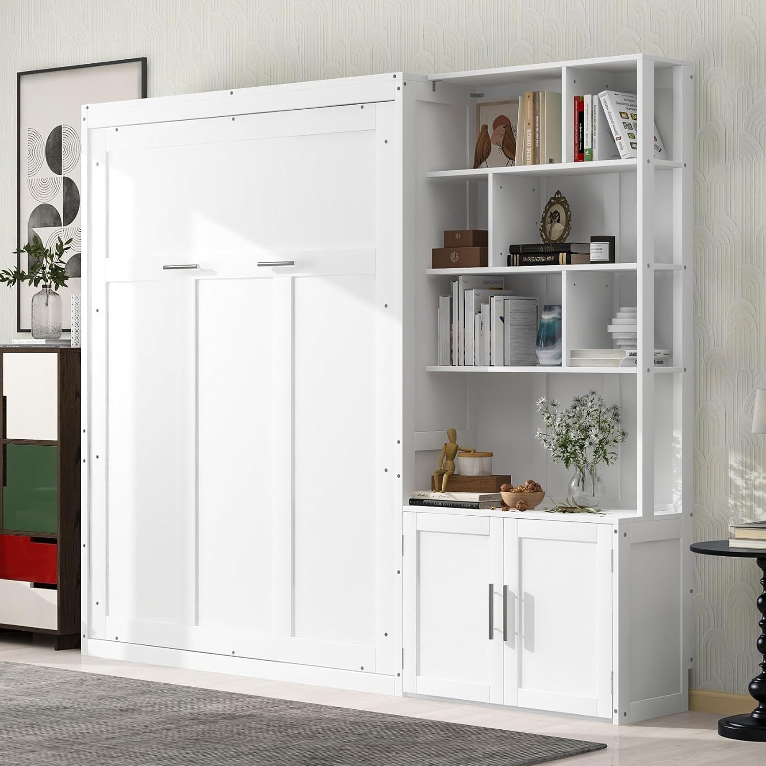 Full Size Wood Murphy Bed Cabinet with Storage Shelves Y2027