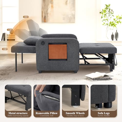 Lightgrey Fabric Convertible Sleeper Sofa Bed with USB Port S908185
