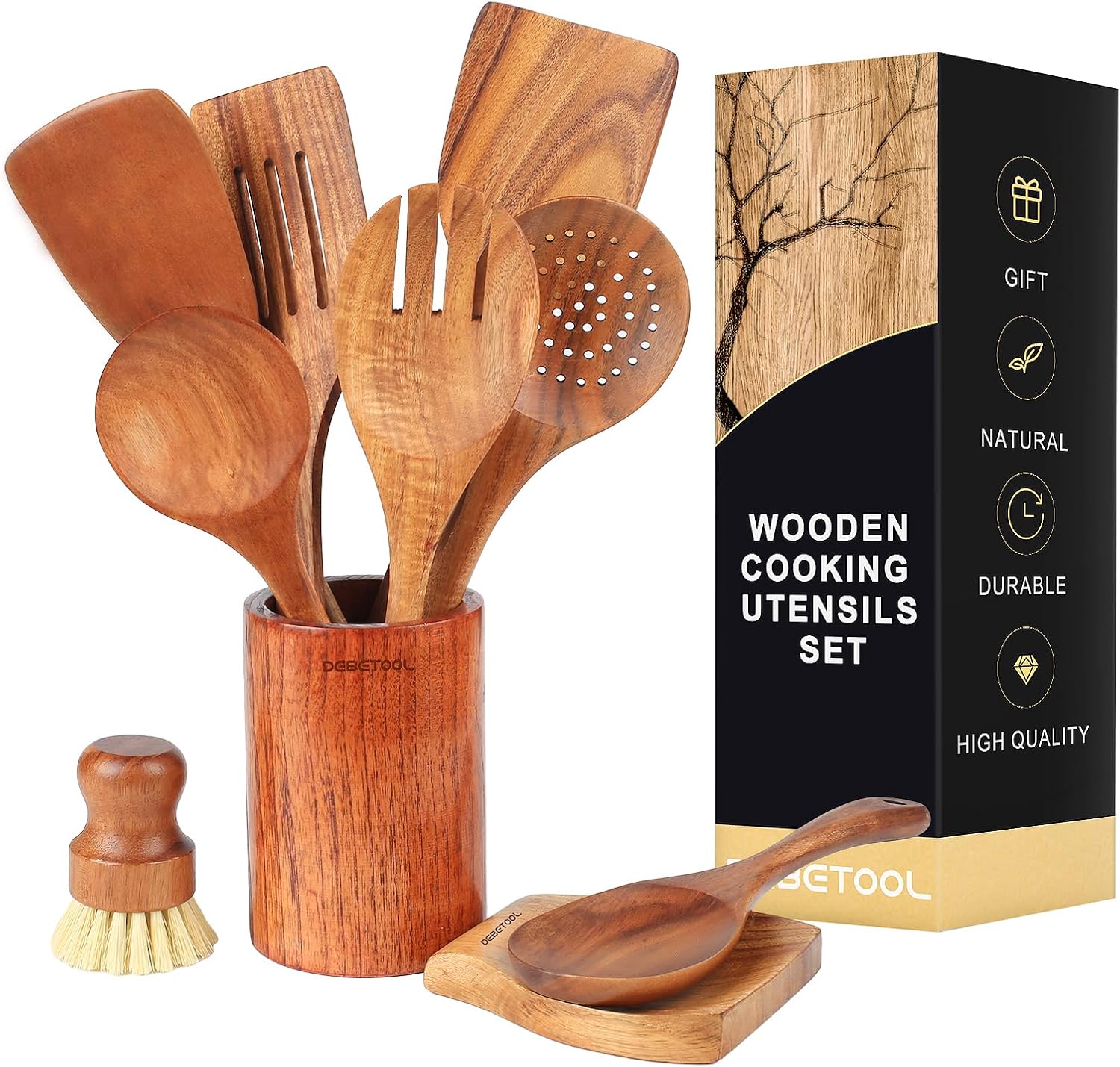 10 piece Natural Teak Wooden Utensil Set K2796