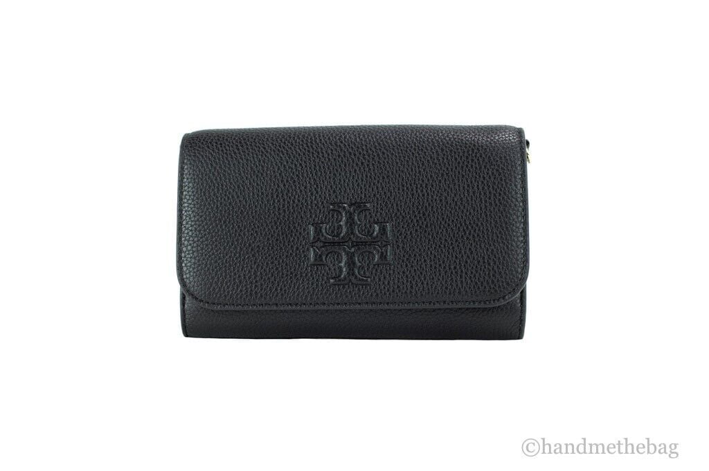 Black Pebbled Leather Flat Wallet Crossbody Handbag T10724