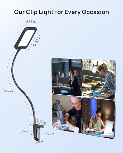 LED Desk Lamp with Clamp, 3-Level Dimmable, Flexible Gooseneck Q774