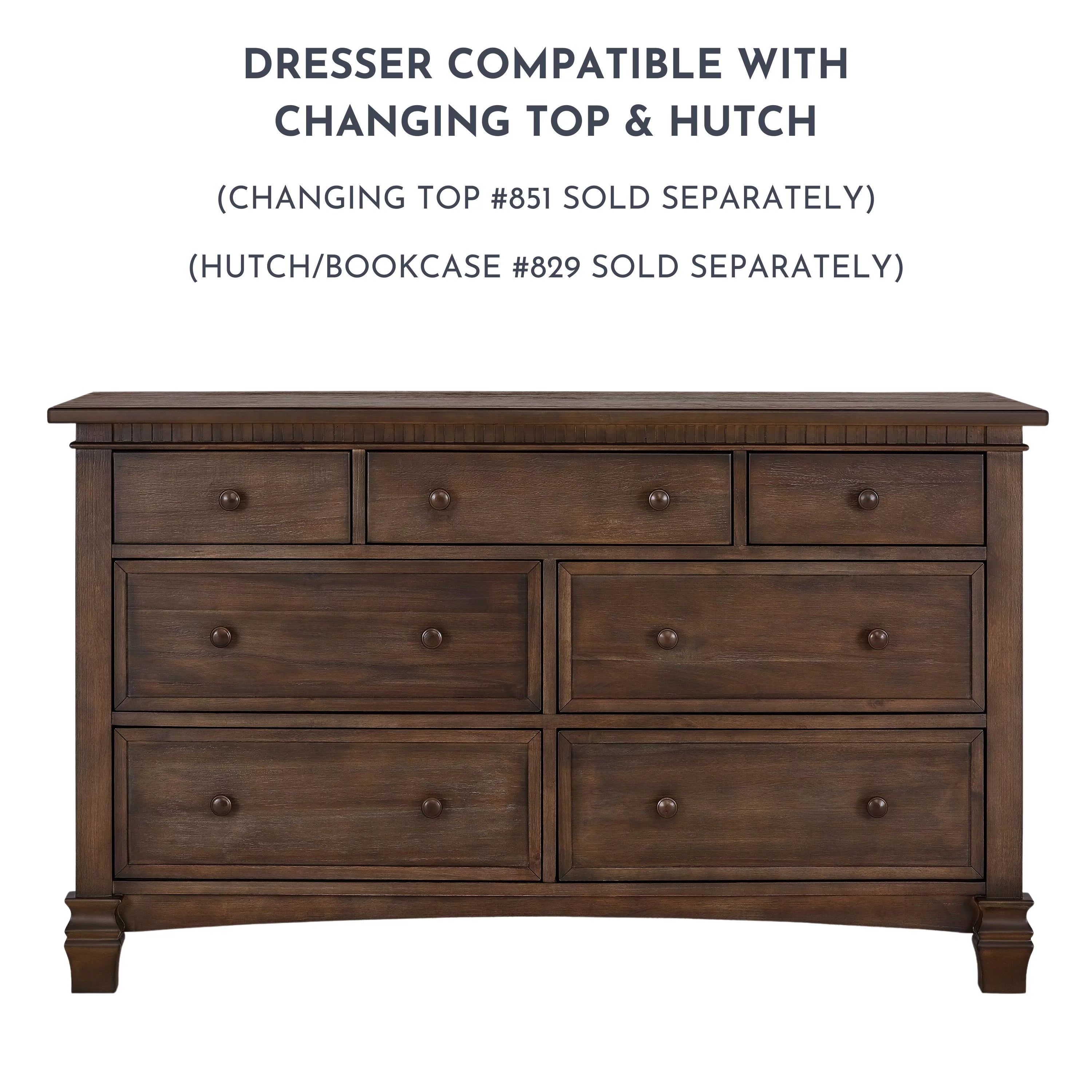 Antique Brown 7 Drawers Double Dresser V94811