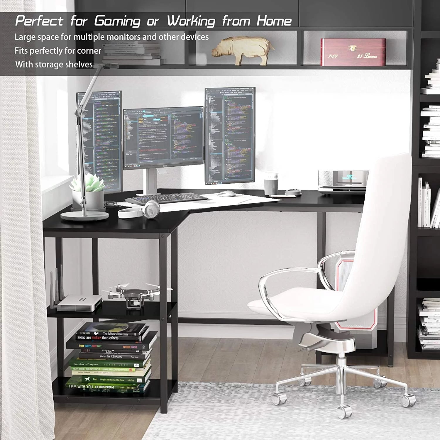 L-Shaped Corner Desk with Shelves H98400