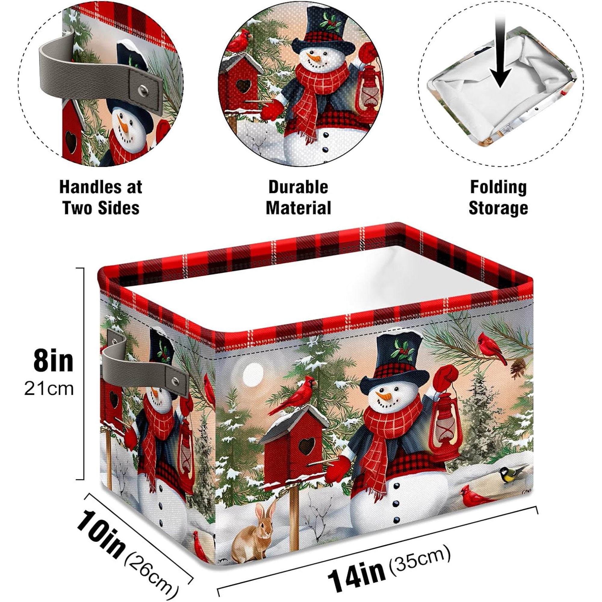 Christmas Snowman Fabric Storage Baskets with Handles, 2 count F911