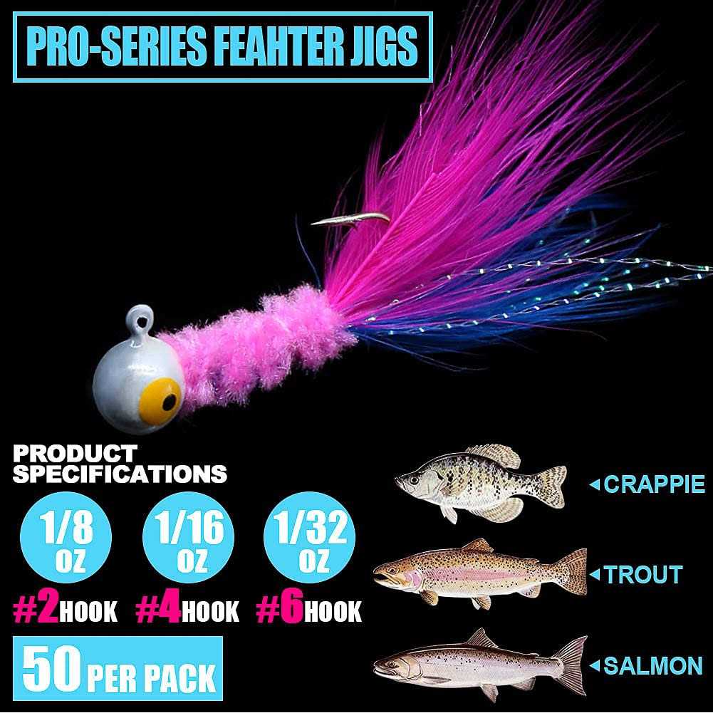Marabou Feather Hair Jigs for Crappie Fishing Baits and Lures Kit Panfish Trout 1/8 1/16 1/32 oz H14311