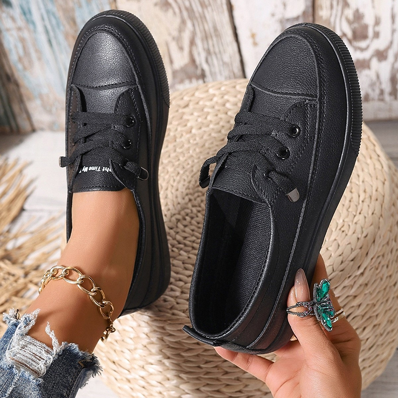 Women's Lightweight Slip-On Faux Leather Casual Low-Top Sneakers　