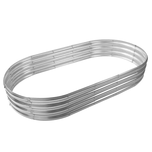 Oval Metal Raised Garden Bed, 0.8MM Thick, Silver, 6X3X1FT A2435