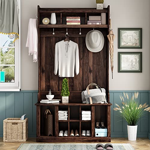 White Hall Tree with Storage Bench and 6 Hooks Z912
