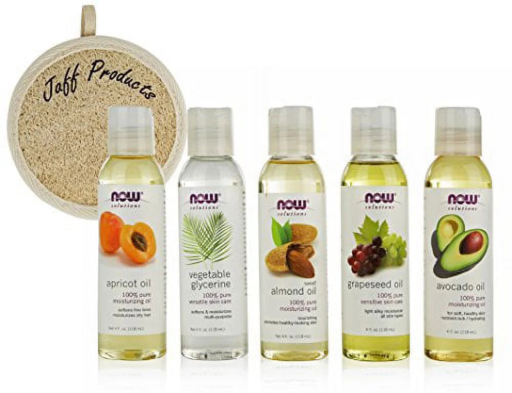 5 Pack Carrier Oil Gift Set: Almond Oil, Grapeseed Oil, Avocado Oil, Apricot Oil, Vegetable Glycerine Oil 4 Oz V32824