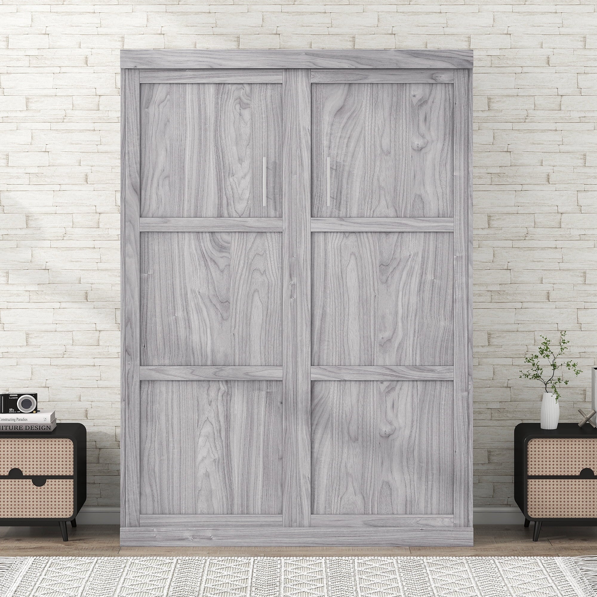 Gray Pine Wood Full Size Murphy Bed Z216575