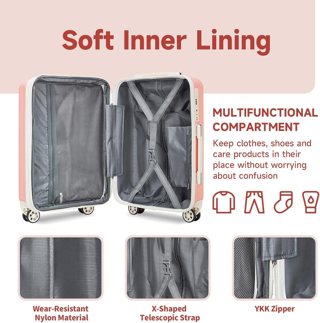 4 Piece Hardside Expandable Luggage Set with Spinner Wheels TSA Lock, Pink Beige W1477