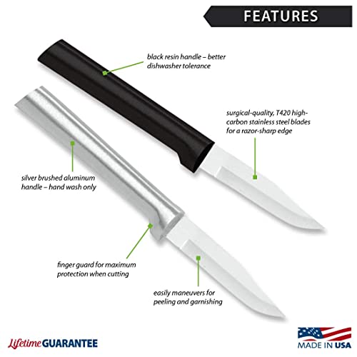 Peeling Paring Knife, Stainless Steel Blade, Brushed Aluminum Handle, Pack of 2 Y4229