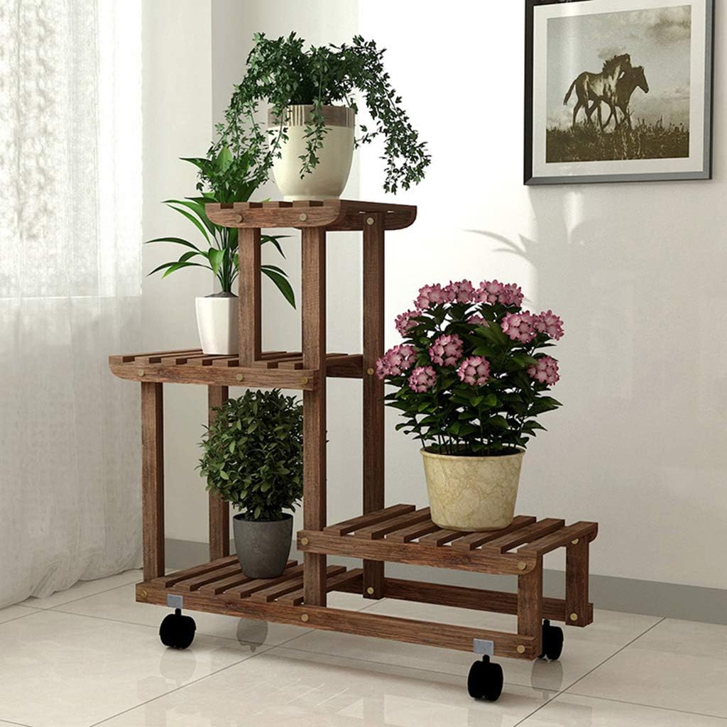 Multi-Layer Wooden Plant Stand with Wheels K127