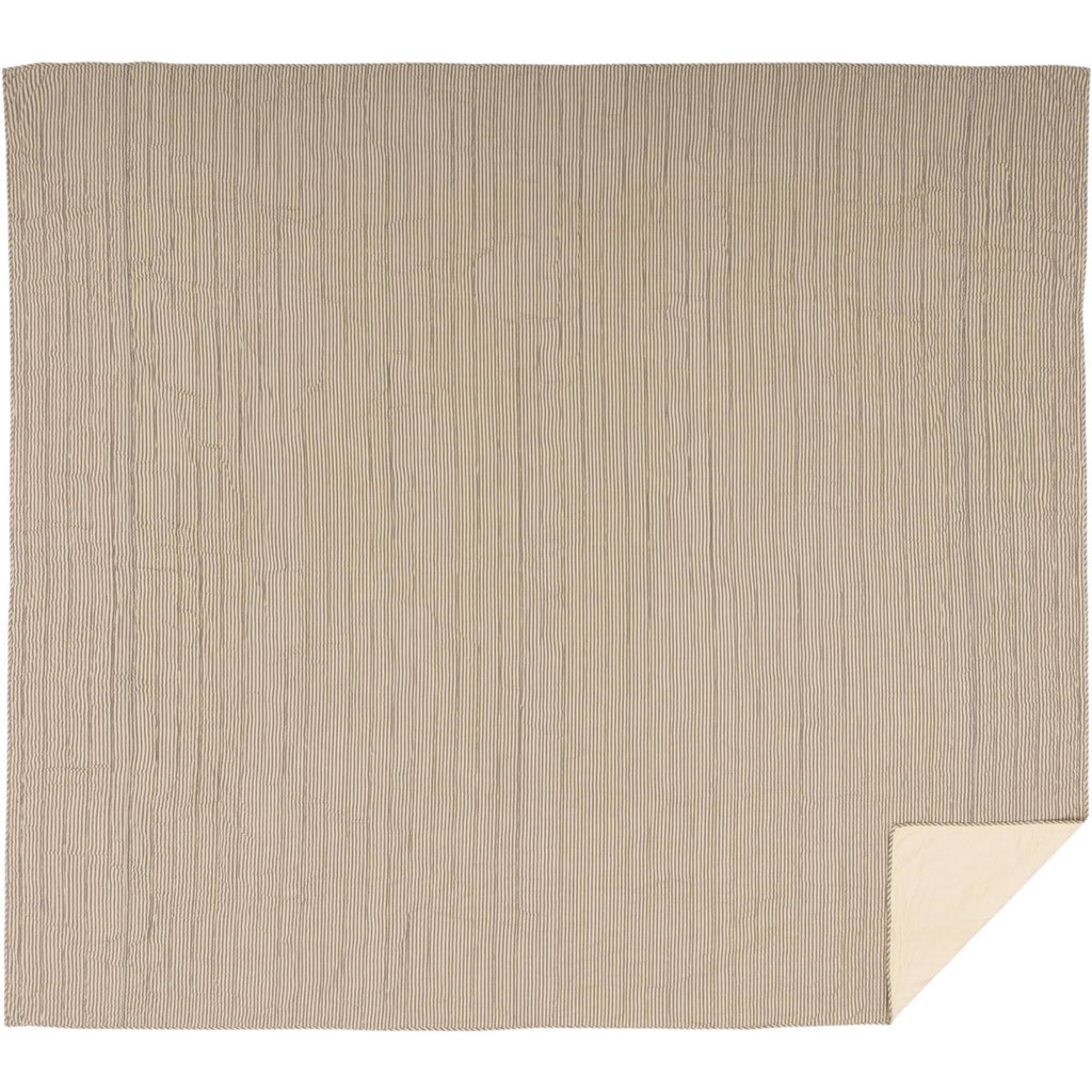 Blue Ticking Stripe Queen Quilt Coverlet U8418