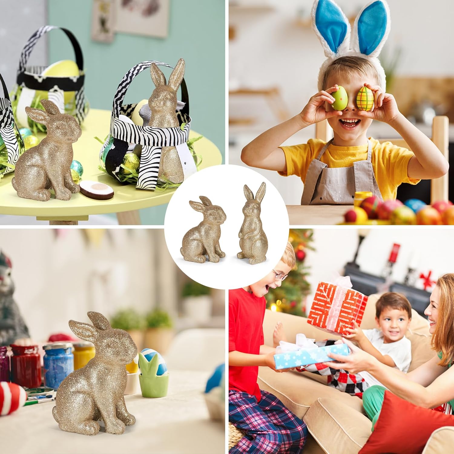 Golden Polyresin Bunny Easter Decor Statue G727